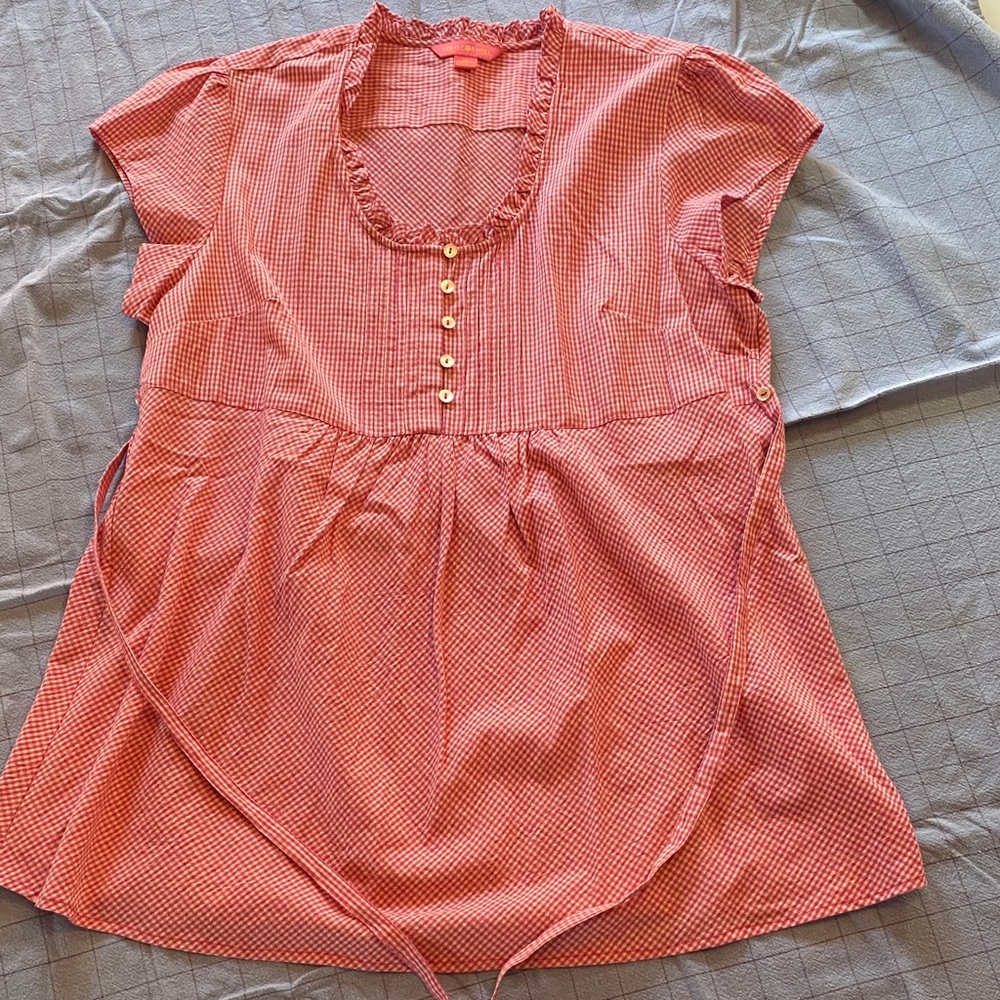 April Cornell Women’s Red Gingham Check Peplum Button-Front Top